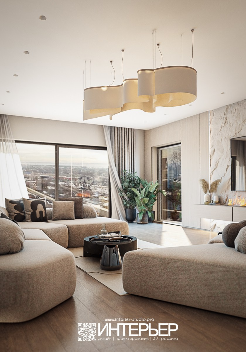 Гостиная, Кухня в доме ст. Суворовская. Дизайн интерьера, 3D визуализация и 3D моделирование. Создание проектов и чертежей. КМВ: Кисловодск, Пятигорск, Ессентуки и удаленно