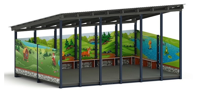 Теневой навес (В гостях у сказки) - МФ 71.6.4-12 Габариты (ШхДхВ): 6000х4080х3300 мм Зона безопасности, мм: 9000х7080