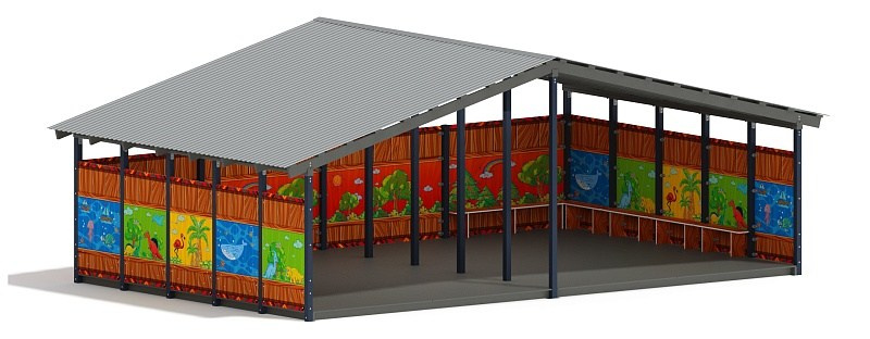 Теневой навес (Карандаши) - МФ 70.8.5-09 Габариты (ШхДхВ): 8080х5080х3250 мм Зона безопасности, мм: 11080х8080