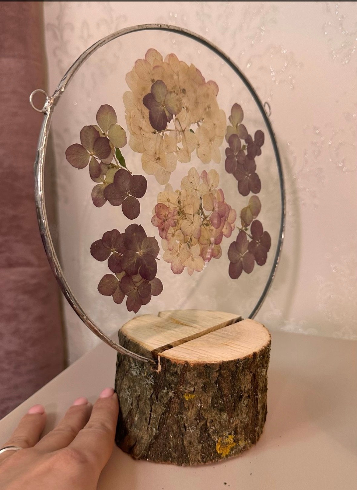 Гортензия круг 20 см. Оформляю пространства. Витражи с сухоцветами в технике Тиффани