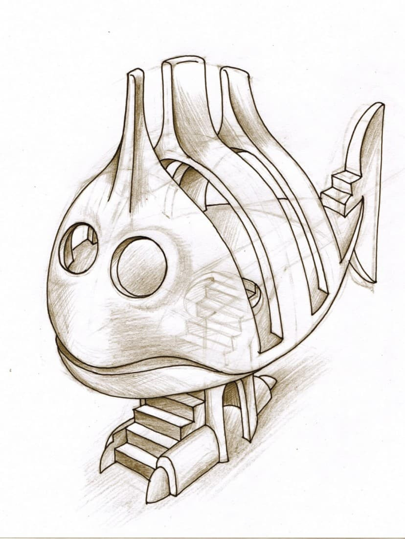 Эскиз-проект смотровой площадки Рыба с лестницей из торкрет-бетона