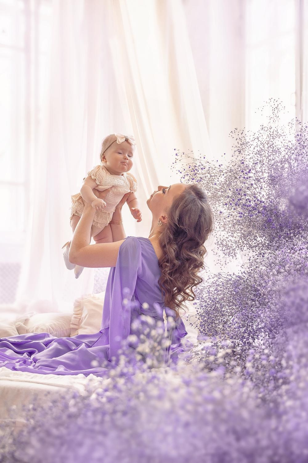 Весенняя фотосессия в лиловых цветах. Детский и семейный фотограф в Москве Катерина Орлова