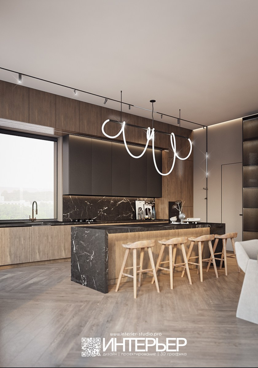 Дизайн-проект дома Тамирлана. Зона Гостиной, Кухни, Прихожей. Дизайн интерьера, 3D визуализация и 3D моделирование. Создание проектов и чертежей. КМВ: Кисловодск, Пятигорск, Ессентуки и удаленно