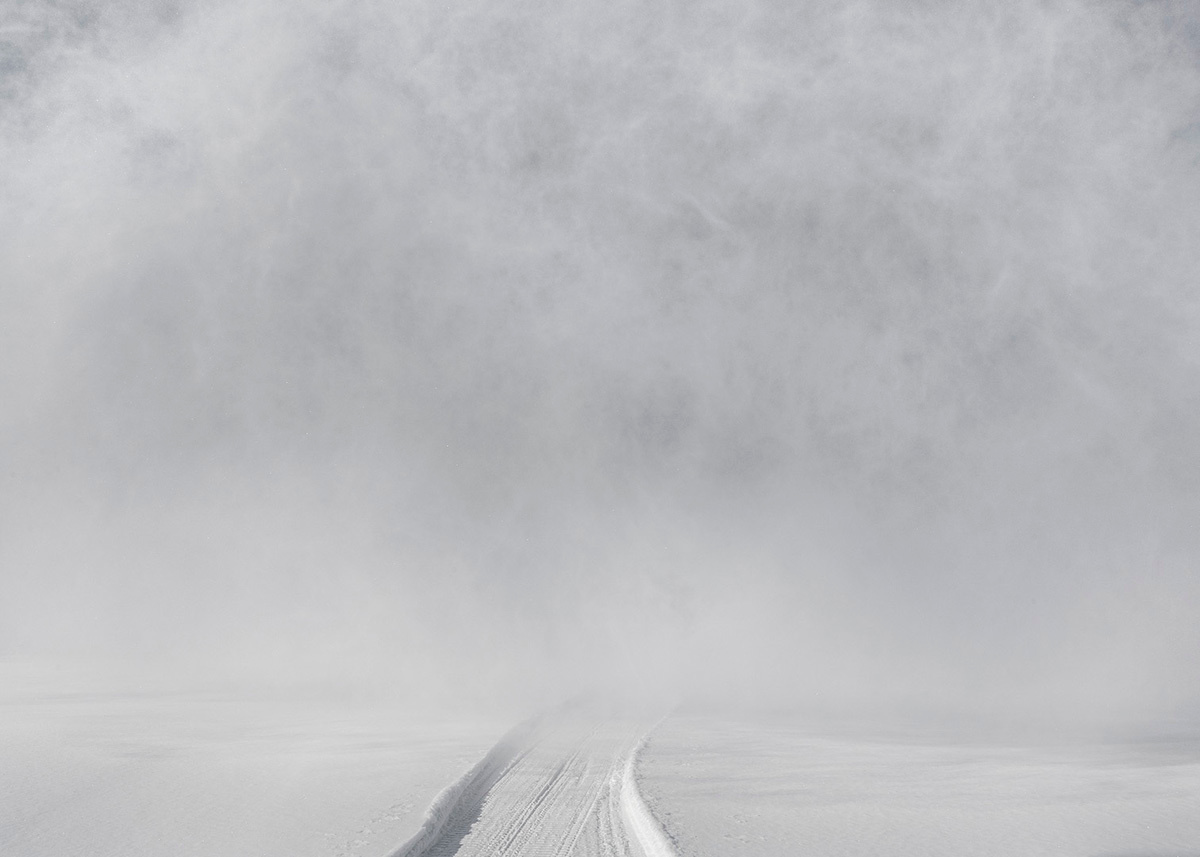 Tracks of a snowmobile on the winter road. Far North, Siberia by Elena Anosova