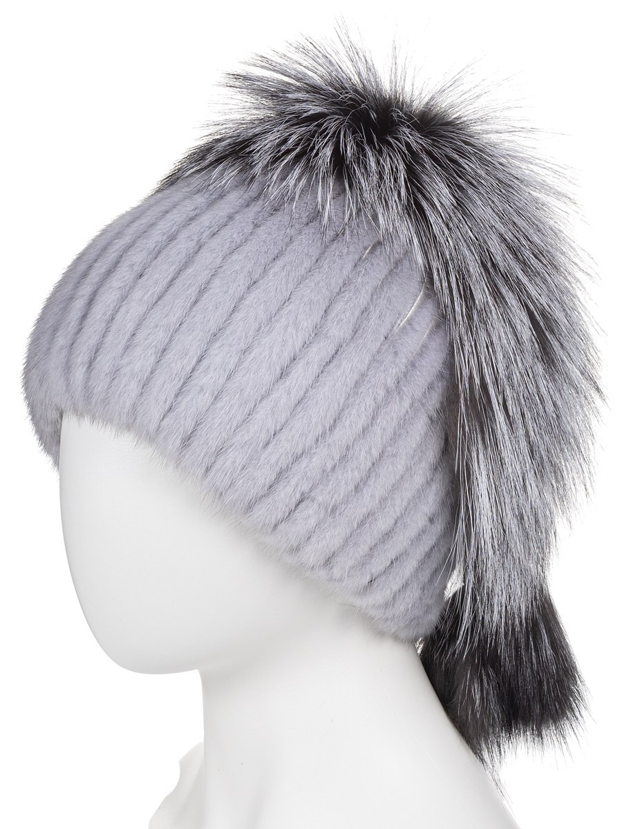 Шапка с помпоном серая