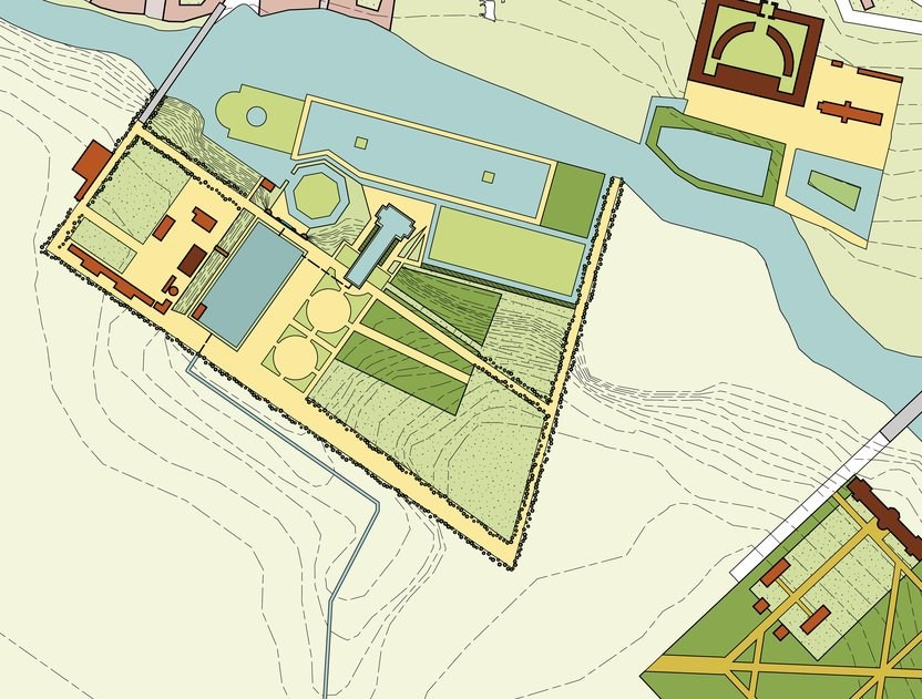 Лефортовский парк с оригинальными элементами Бидлоо, середина XVIII в. (чертеж с изменениями, внесенными H+N+S Landschapsarchitecten)