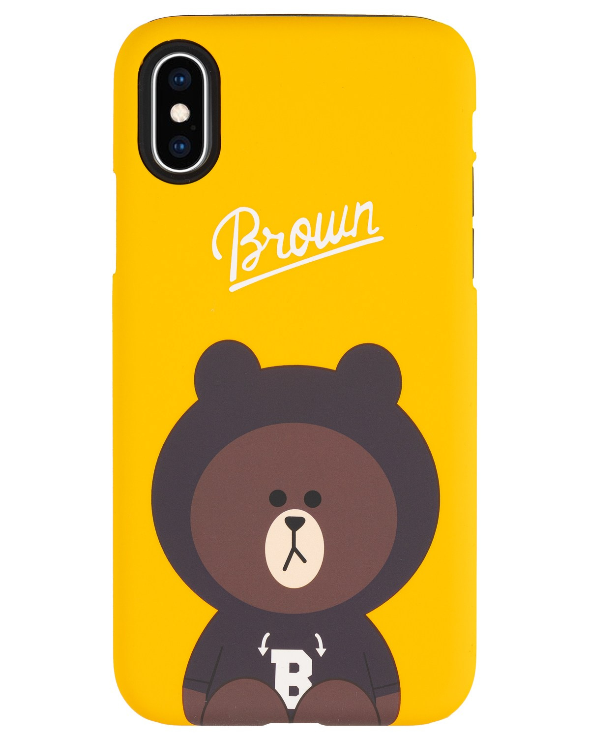 Чехол для смартфона желтый с логотипом мишка надпись на белом фоне