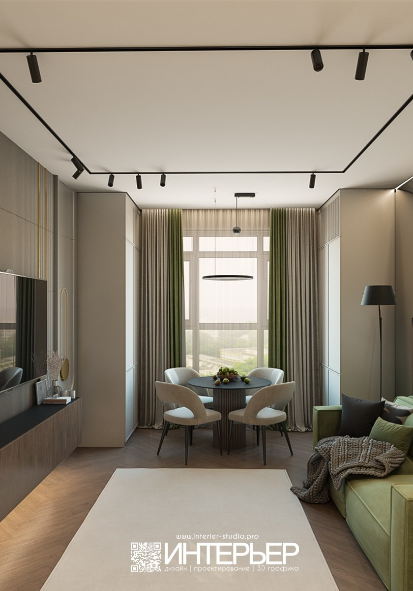 Дизайн-проект зоны гостиной-кухни в однокомнатной квартире в г. Кисловодске. Дизайн интерьера, 3D визуализация и 3D моделирование. Создание проектов и чертежей. КМВ: Кисловодск, Пятигорск, Ессентуки и удаленно