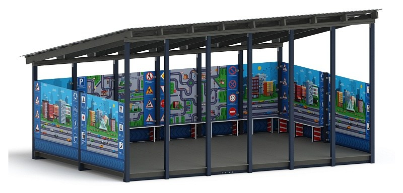 Теневой навес (ДПС) - МФ 71.6.4-14 Габариты (ШхДхВ): 6000х4080х3300 мм Зона безопасности, мм: 9000х7080