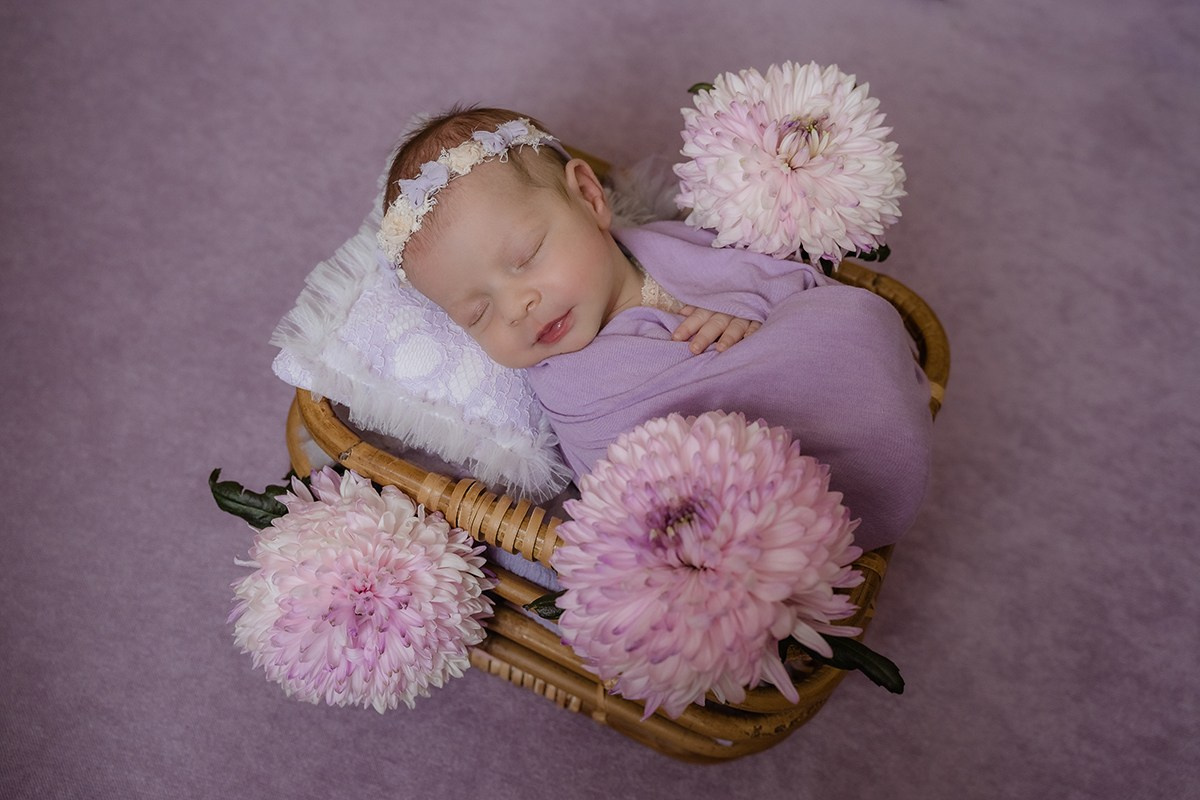 фотосессия новорожденной с цветами