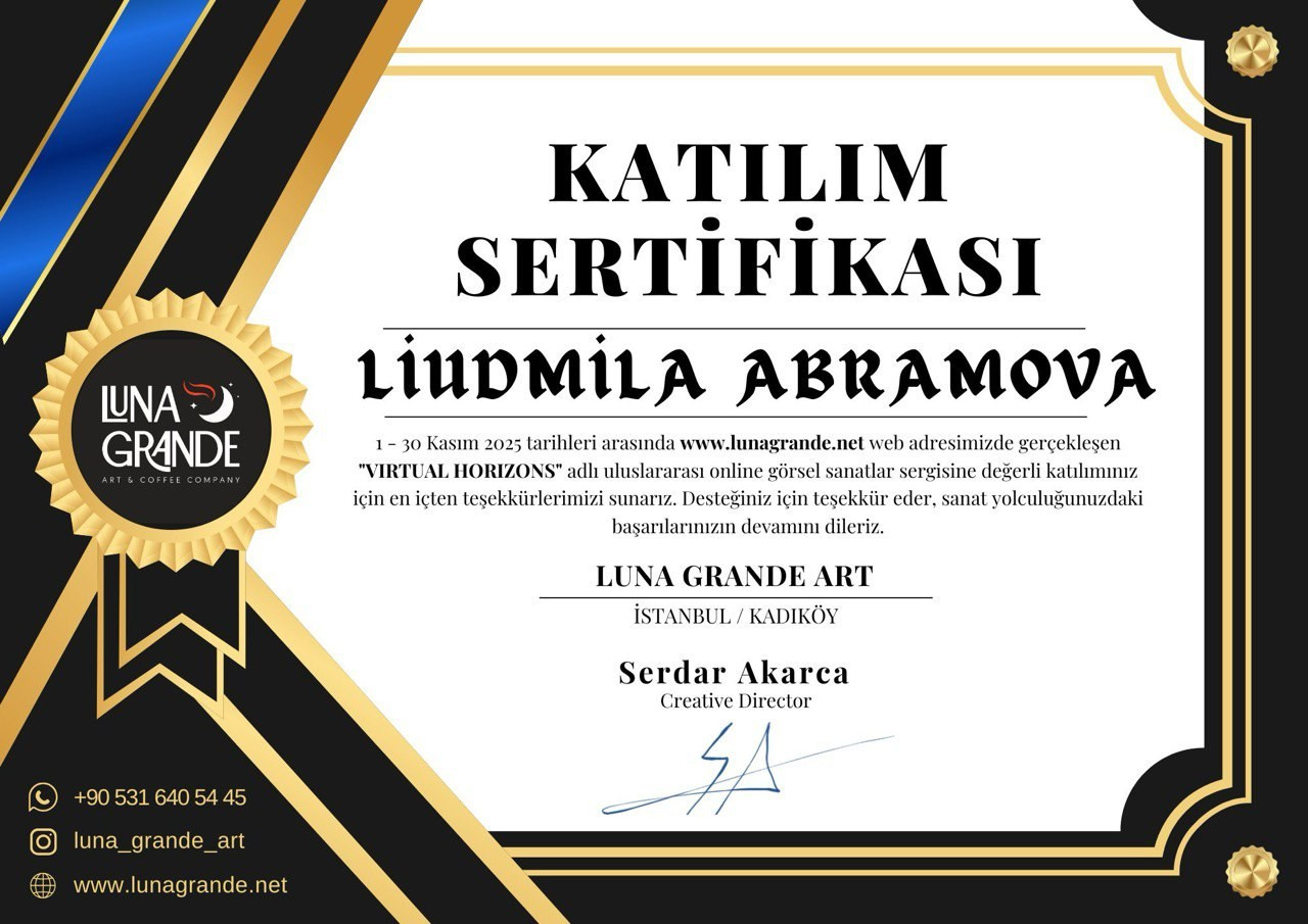 luna grande , достижения художника, профессиональные достижения в искусстве, награды художника, дипломы и сертификаты художника, международные награды в искусстве, признание в мире современного искусства, профессиональный художник международного уровня, выставки художников в США, выставки современного искусства Великобритания, художественные выставки Россия, международные выставки художников Турция, арт-выставки в Китае, художественные проекты и выставки Непал, участие в международных выставках, лауреат международных художественных конкурсов, участник зарубежных арт-проектов, дипломы международных художественных выставок, сертификаты участника арт-выставок, профессиональные сертификаты художника, подтверждение авторства и участия в выставках, официальные дипломы в сфере искусства, публикации в арт-журналах, статьи о художнике в международных изданиях, публикации в журналах о современном искусстве, упоминания художника в арт-медиа, публикации в художественных каталогах, современный художник международного уровня, авторское искусство, авторская абстракция, современное абстрактное искусство, художник с международным признанием, профессиональный художник с наградам