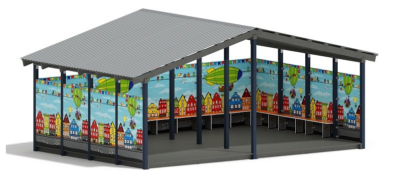 Теневой навес (Город) - МФ 70.6.4-01 Габариты (ШхДхВ): 6080х4080х3000 мм Зона безопасности, мм: 9080х7080