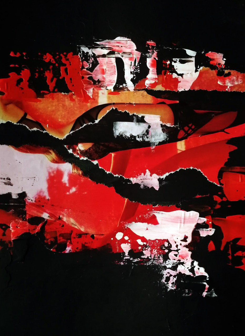 Коллаж из вырезок на холсте