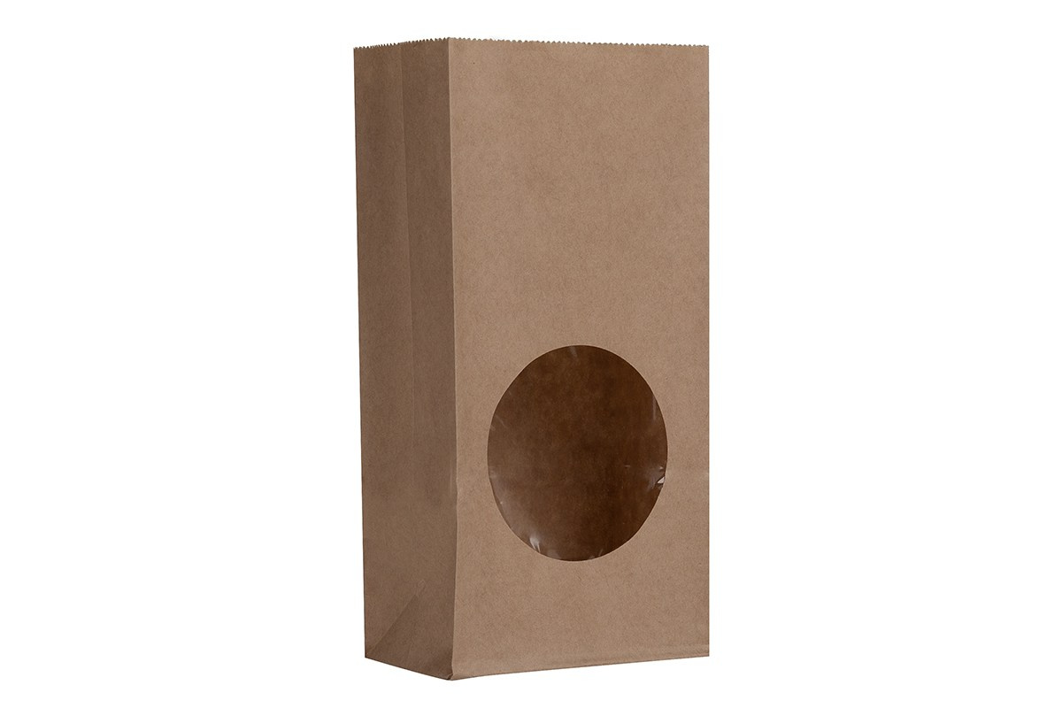 Пакет для пончиков с прозрачным, круглым отверстием на белом фоне