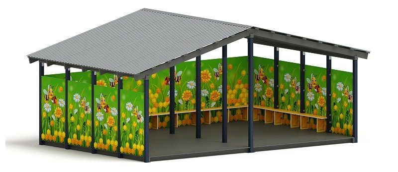 Теневой навес (Пчёлка) - МФ 70.6.4-05 Габариты (ШхДхВ): 6080х4080х3000 мм Зона безопасности, мм: 9080х7080