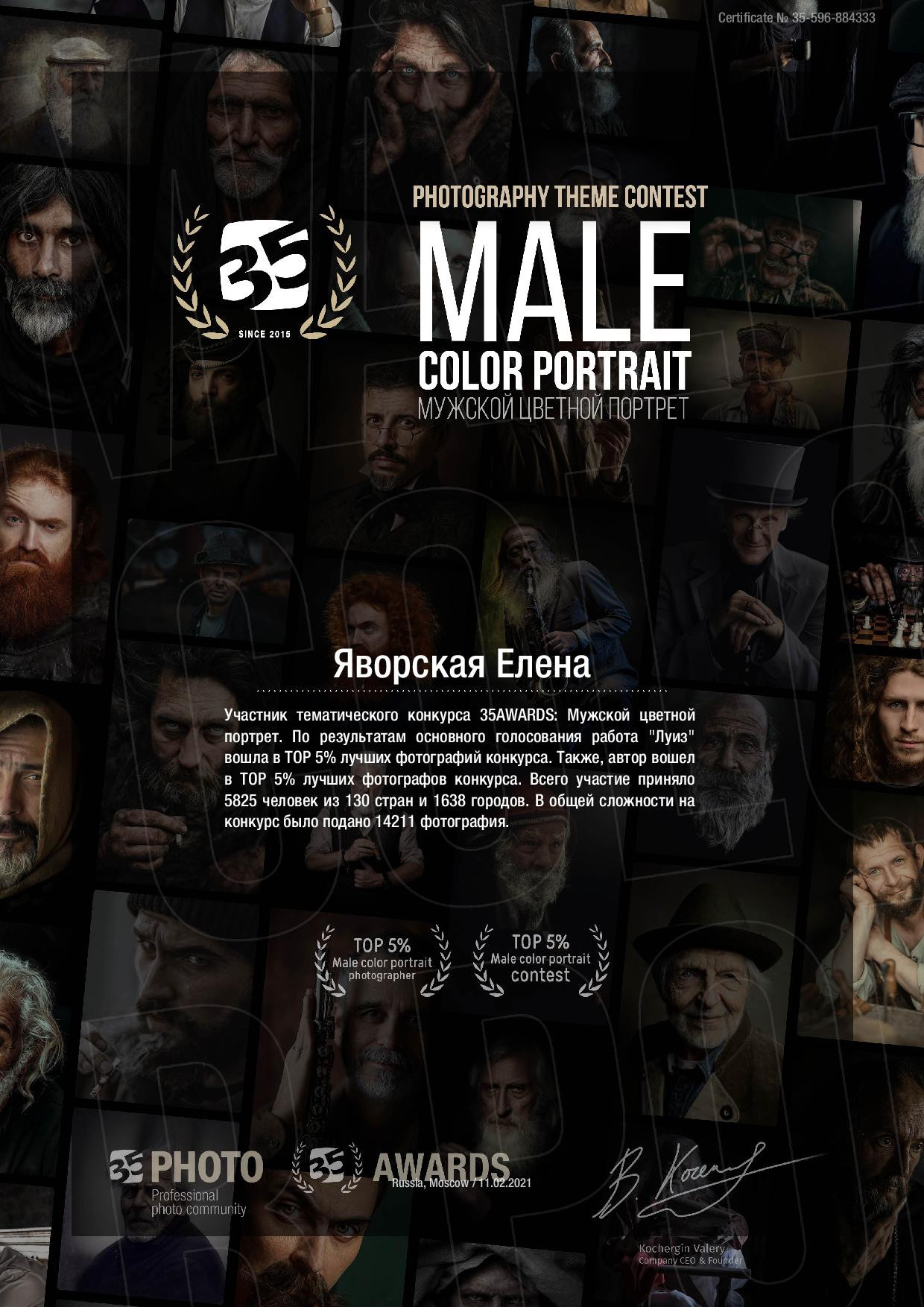 35AWARDS 2020 “Male Color Portrait”. Elena Yavorskaya Photography