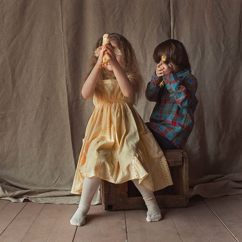 children chickens studio photoshoot
