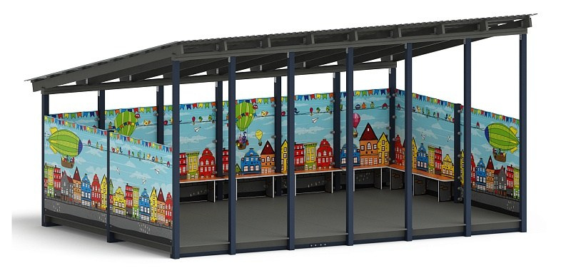 Теневой навес (Город) - МФ 71.6.4-01 Габариты (ШхДхВ): 6000х4080х3300 мм Зона безопасности, мм: 9000х7080