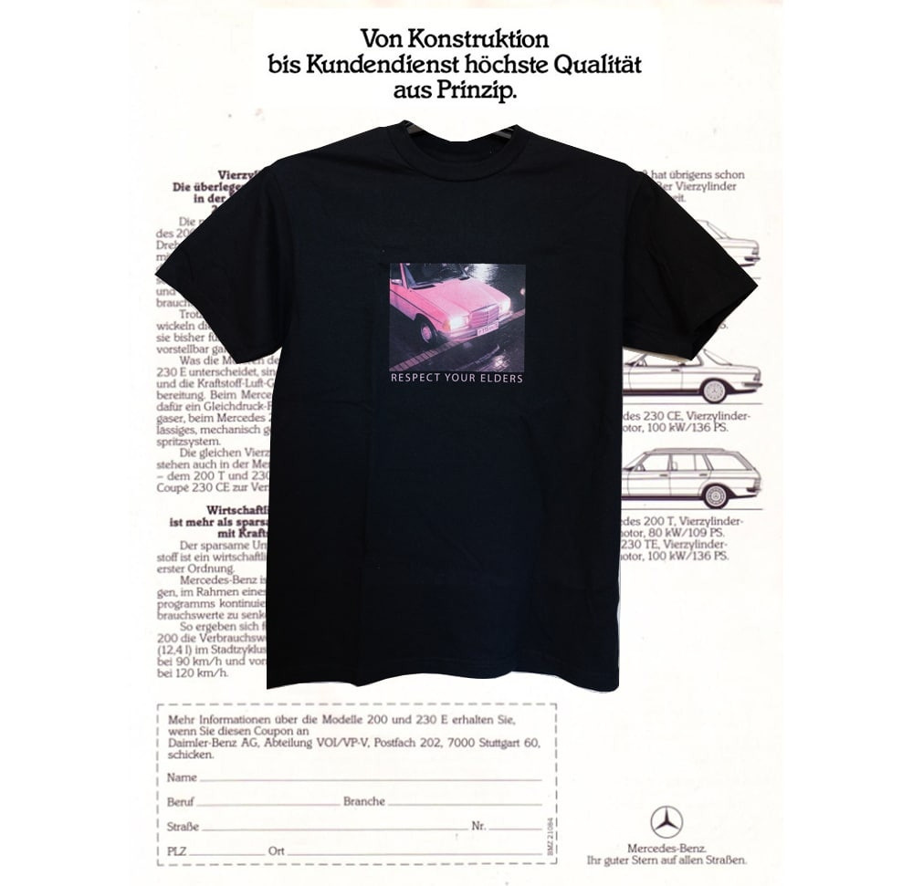 классическая черная мужская футболка с изображением Mercedes w123