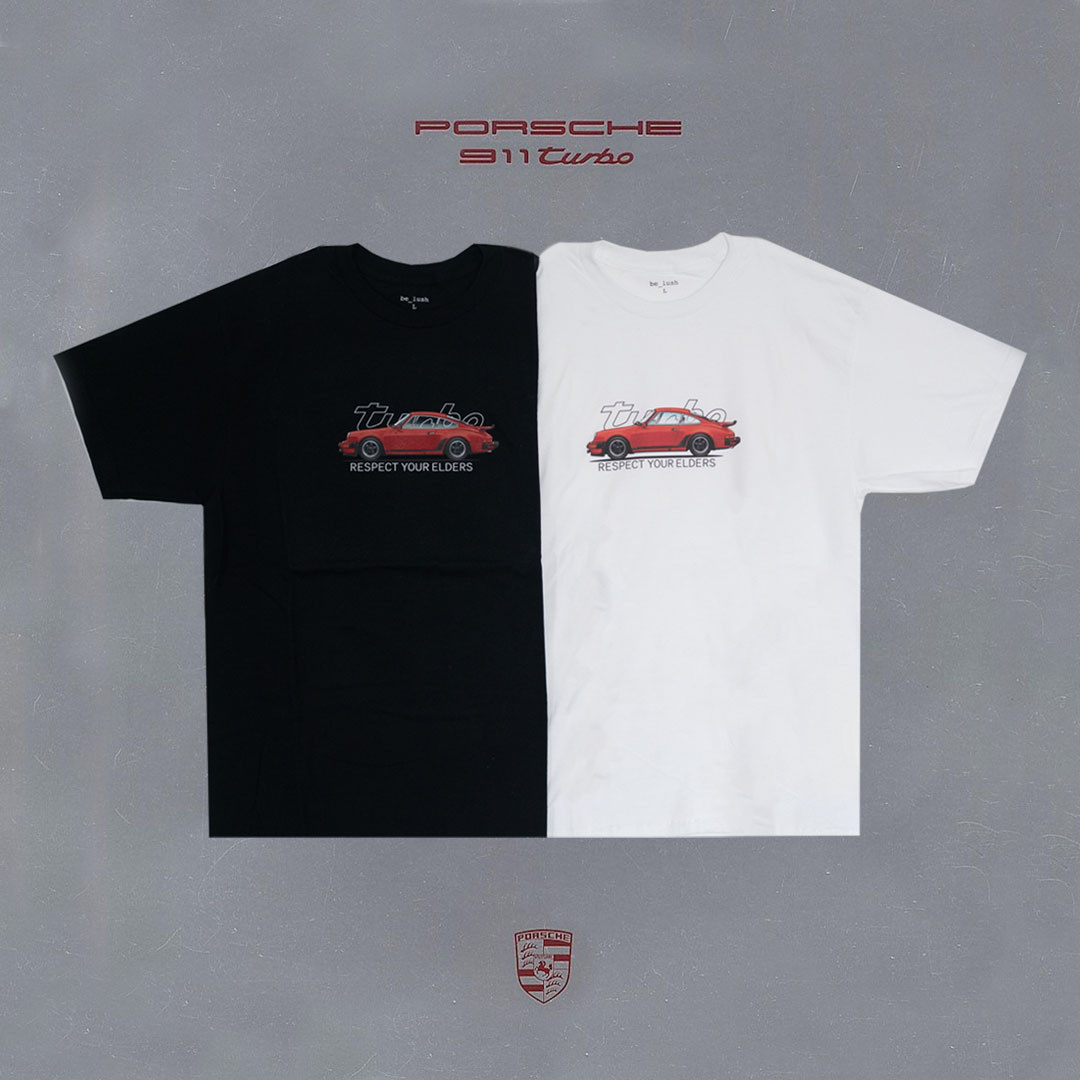 Классическая черная и белые футболки с принтом Porsche