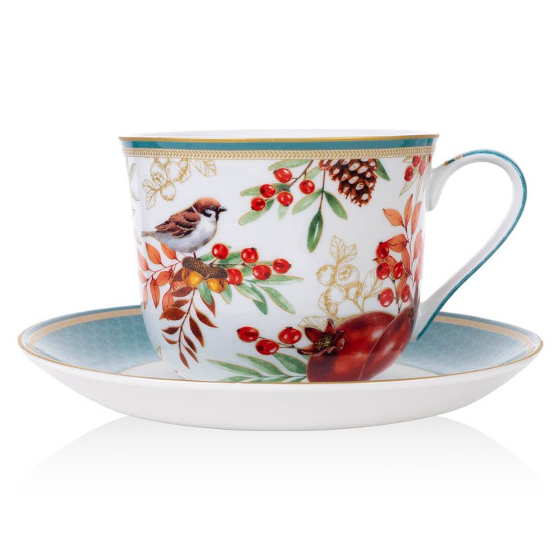 Кружка разноцветная с блюдцем