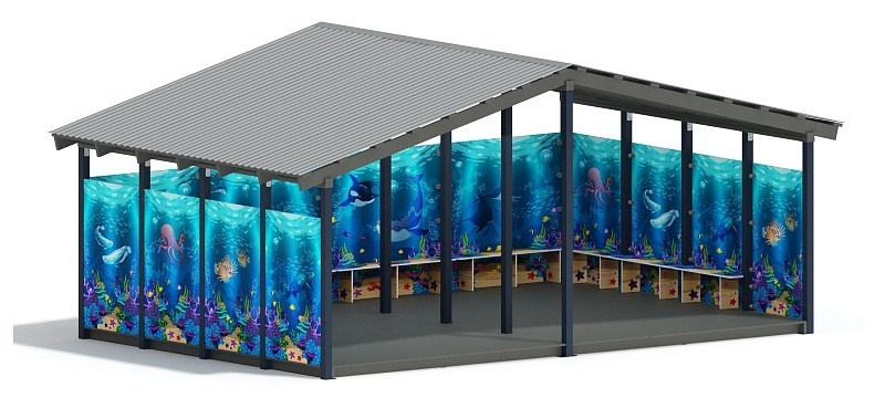 Теневой навес (Морской) - МФ 70.6.4-04 Габариты (ШхДхВ): 6080х4080х3000 мм Зона безопасности, мм: 9080х7080