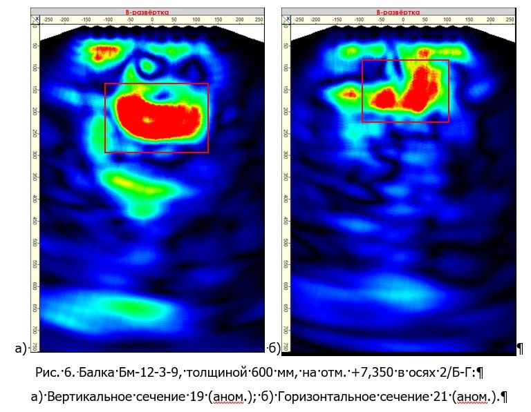 Определение наличия дефектов внутренней структуры бетона в монолитной железобетонной балке. Ультразвуковое и георадарное обследование бетонных и железобетонных конструкций в Москве и МО