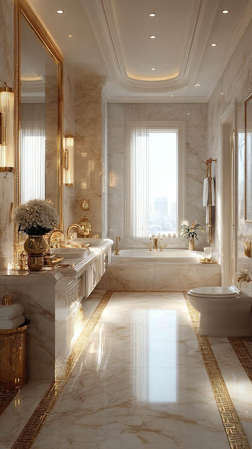 ИИ-сгенерированный интерьер с люксовой ванной и высококлассной сантехникой