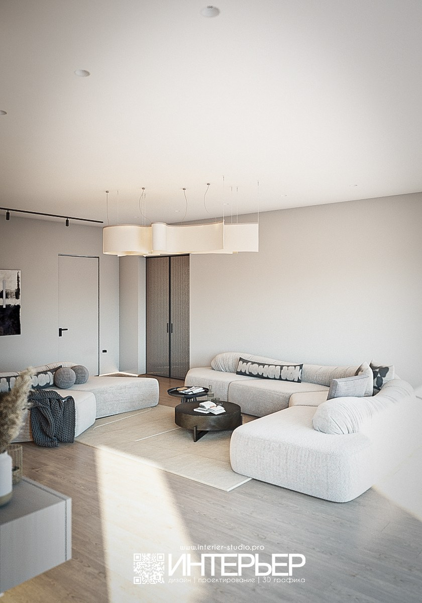 Гостиная, Кухня в доме ст. Суворовская. Дизайн интерьера, 3D визуализация и 3D моделирование. Создание проектов и чертежей. КМВ: Кисловодск, Пятигорск, Ессентуки и удаленно