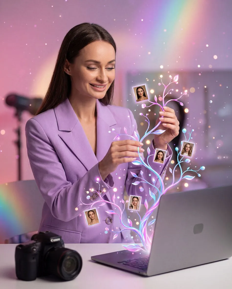 AI контент для оформления сайта и группы в ВК. Лиза Свет — фотограф и ai-creator