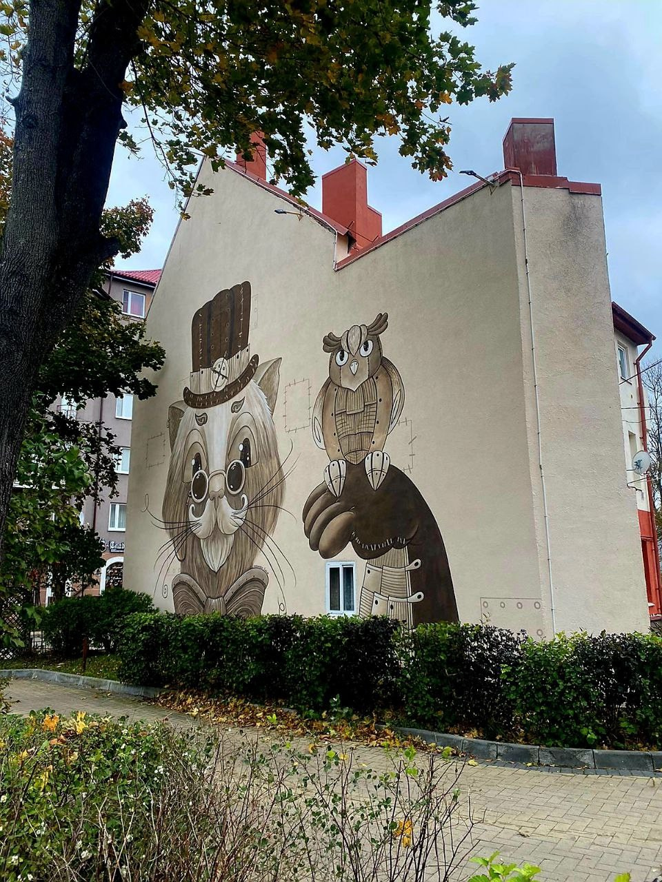 Граффити кошек в Зеленоградске встречаются очень часто на фасадах домов
