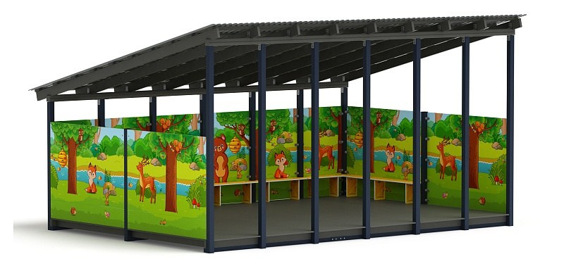 Теневой навес (Полянка) - МФ 71.6.4-07 Габариты (ШхДхВ): 6000х4080х3300мм Зона безопасности, мм: 9000х7080