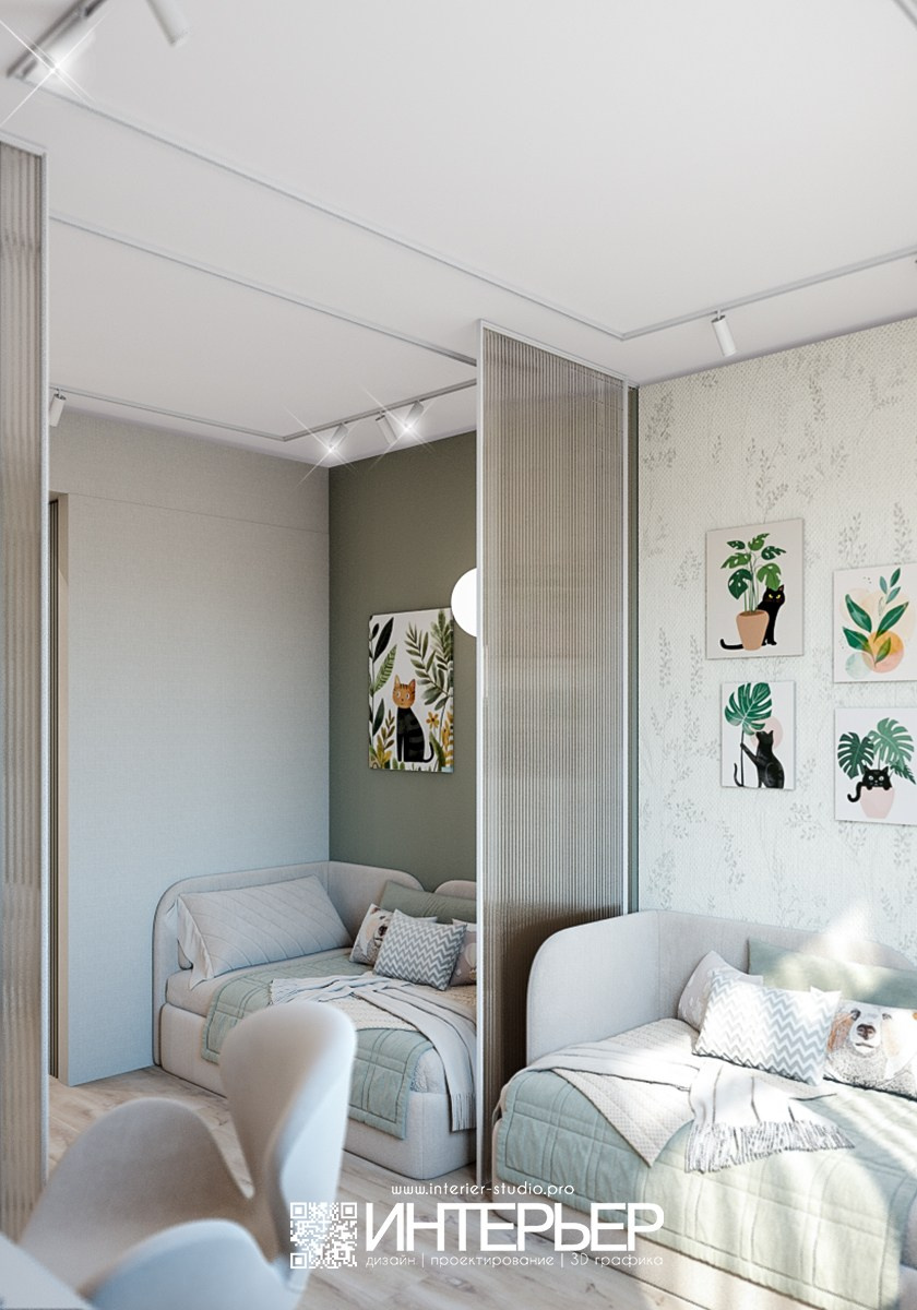 Спальня и детская Ольги. ЖК Парковый. Корректировки 23.01. Дизайн интерьера, 3D визуализация и 3D моделирование. Создание проектов и чертежей. КМВ: Кисловодск, Пятигорск, Ессентуки и удаленно