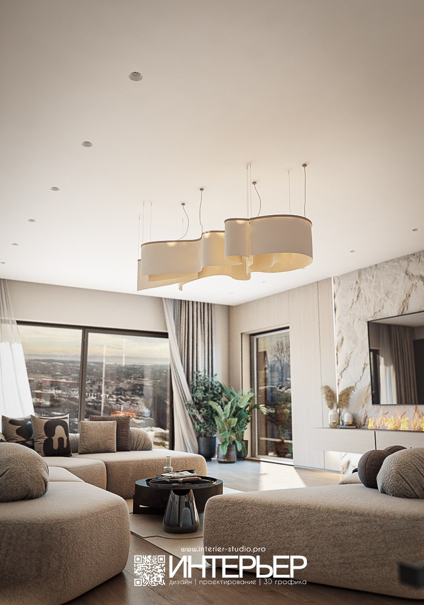 Гостиная, Кухня в доме ст. Суворовская. Дизайн интерьера, 3D визуализация и 3D моделирование. Создание проектов и чертежей. КМВ: Кисловодск, Пятигорск, Ессентуки и удаленно