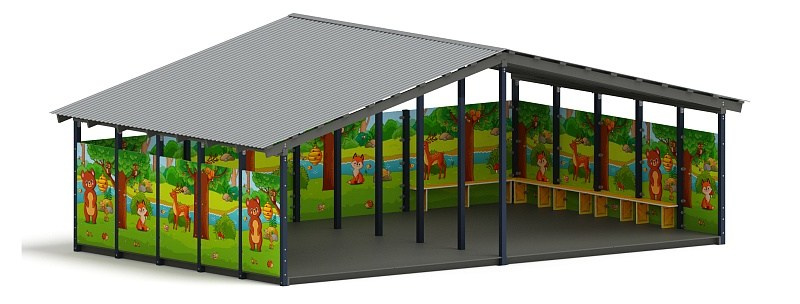 Теневой навес (Полянка) - МФ 70.8.5-07 Габариты (ШхДхВ): 8080х5080х3250 мм Зона безопасности, мм: 11080х8080