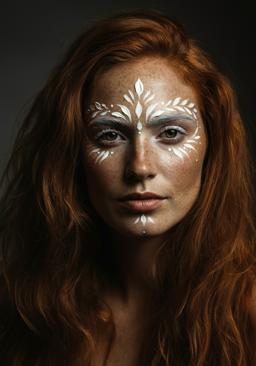 Портрет девушки с рыжими волосами, сделанный в тёмном ключе. Бесплатная аватарка в нейросети Visual Electric