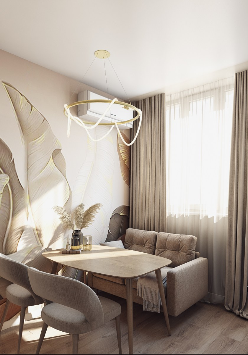 Однокомнатная квартира в г. Ессентуки для сдачи в аренду. Дизайн интерьера, 3D визуализация и 3D моделирование. Создание проектов и чертежей. КМВ: Кисловодск, Пятигорск, Ессентуки и удаленно