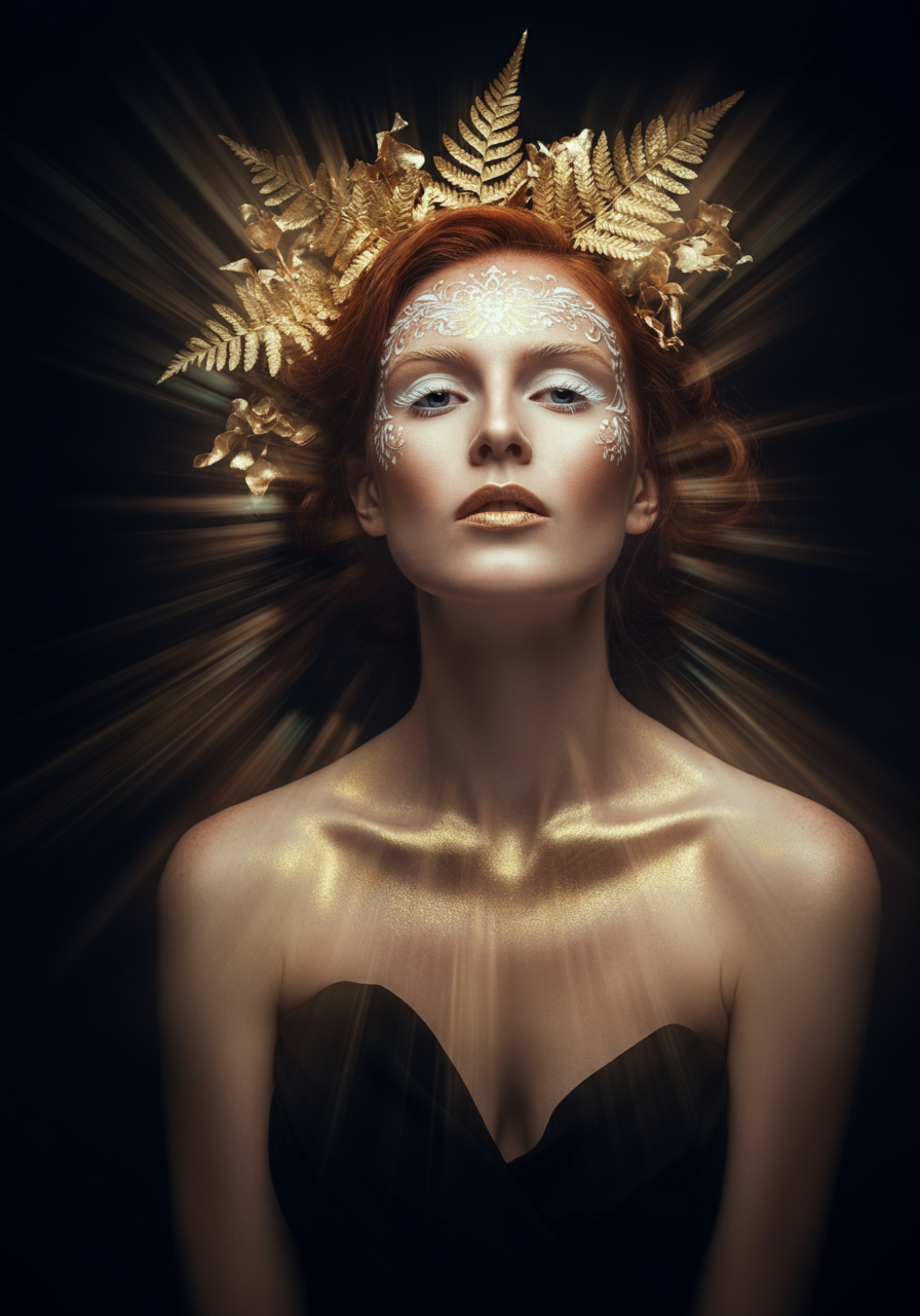 Студийный портрет девушки с папоротником за головой. Идея для генерации аватарки в нейросети Visual Electric