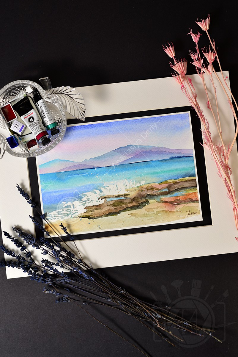 Плеск волн на Крите. ФотоКисточка. Акварель. Арт-галерея картин Анастасии Дерий