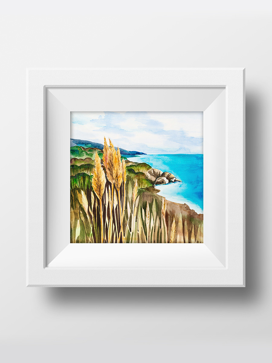 Побережье Чёрного моря в Крыму. ФотоКисточка. Акварель. Арт-галерея картин Анастасии Дерий