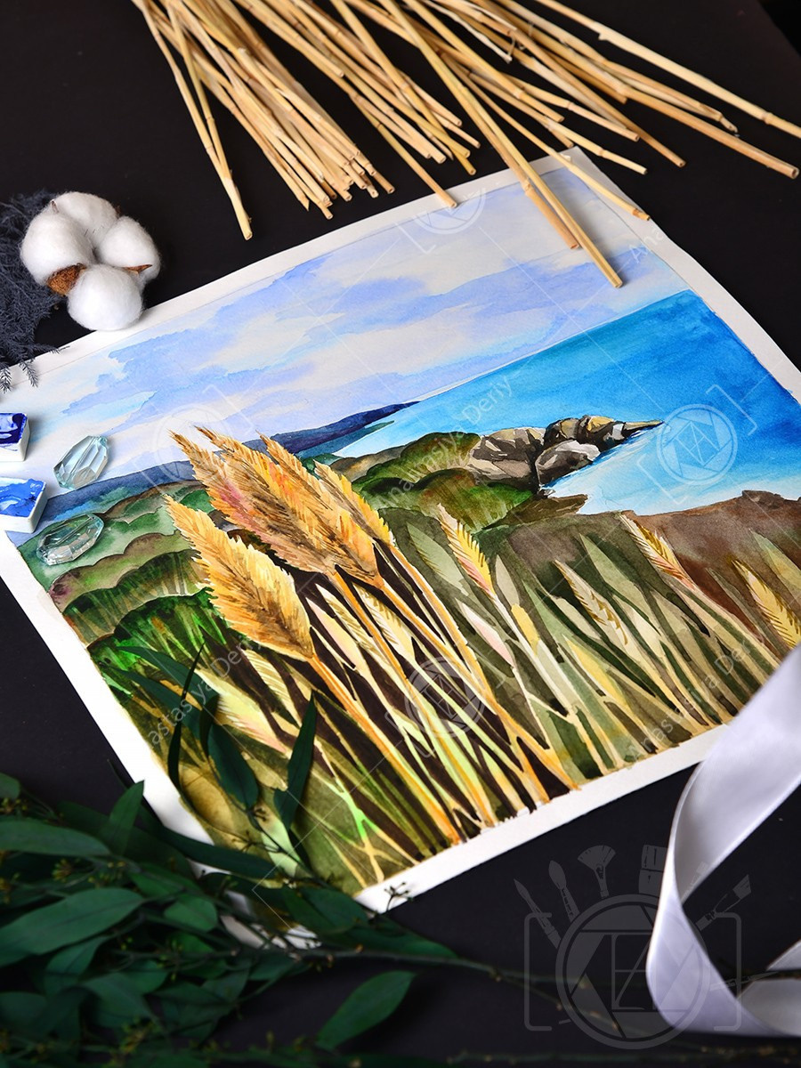 Побережье Чёрного моря в Крыму. ФотоКисточка. Акварель. Арт-галерея картин Анастасии Дерий