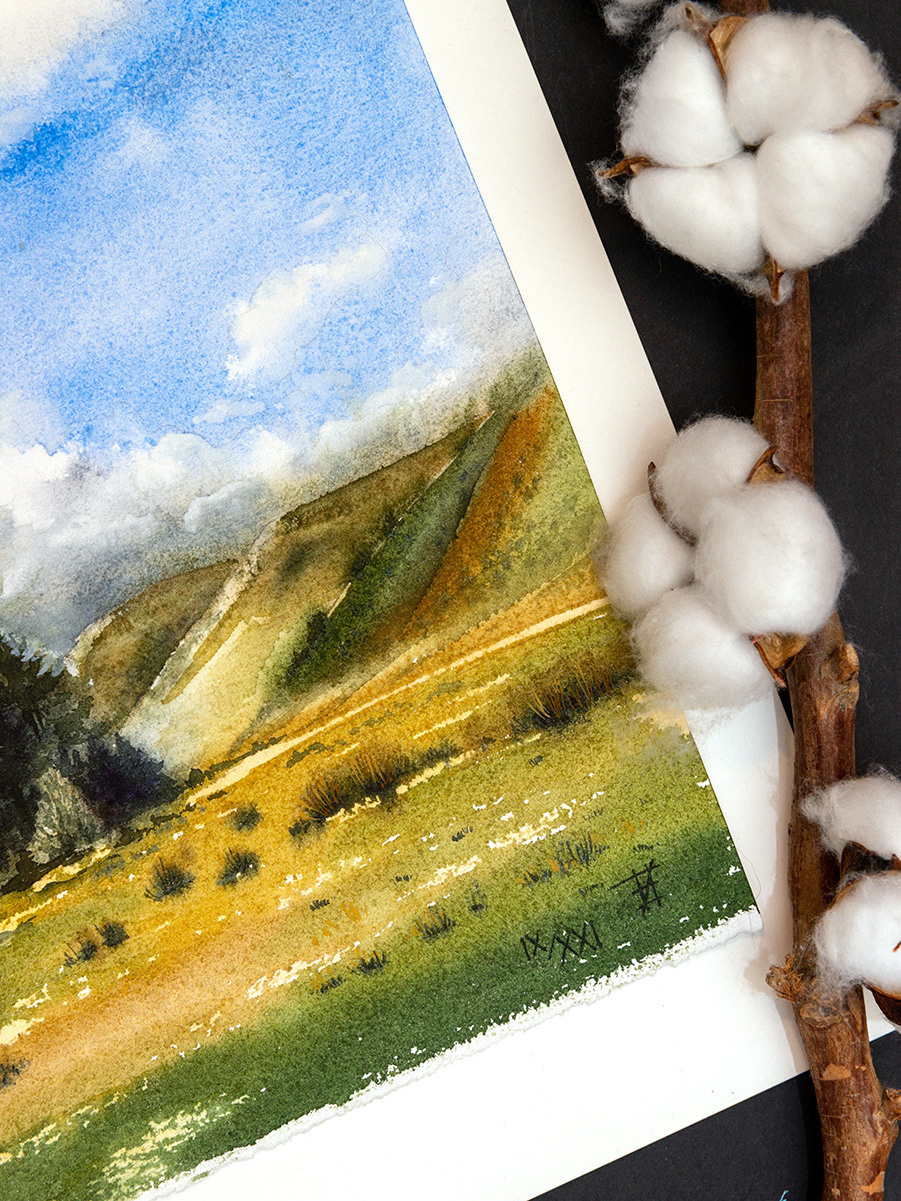 Голубое небо. Алтай. ФотоКисточка. Акварель. Арт-галерея картин Анастасии Дерий