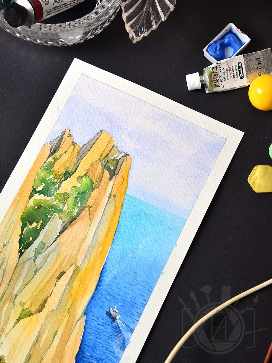 Золотые горы в Карадагском заповеднике. ФотоКисточка. Акварель. Арт-галерея картин Анастасии Дерий