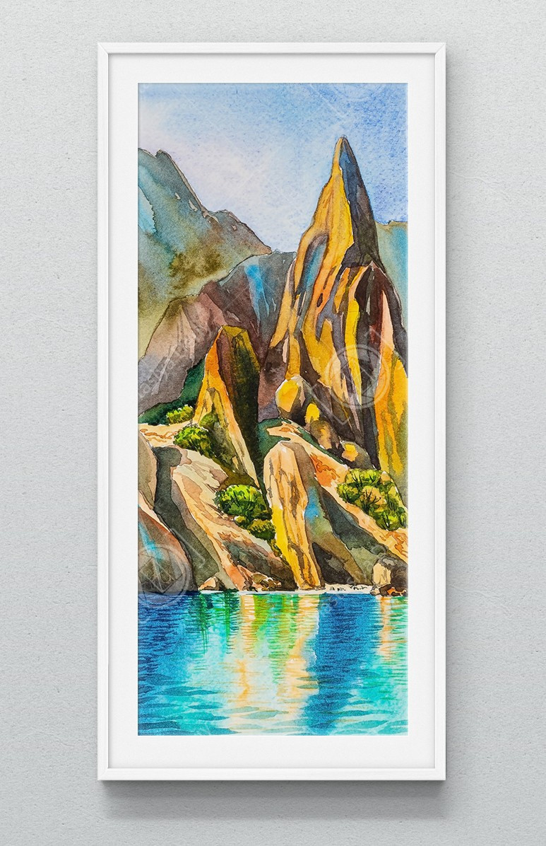 Бирюзовая бухта в Карадагском заповеднике. ФотоКисточка. Акварель. Арт-галерея картин Анастасии Дерий