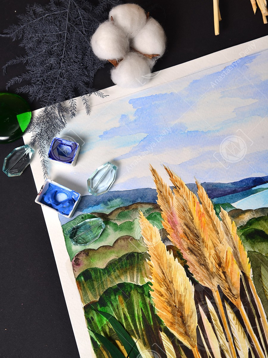 Побережье Чёрного моря в Крыму. ФотоКисточка. Акварель. Арт-галерея картин Анастасии Дерий