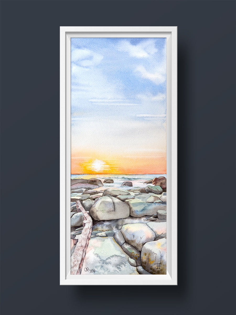 Закат на пляже Кейптауна. ФотоКисточка. Акварель. Арт-галерея картин Анастасии Дерий