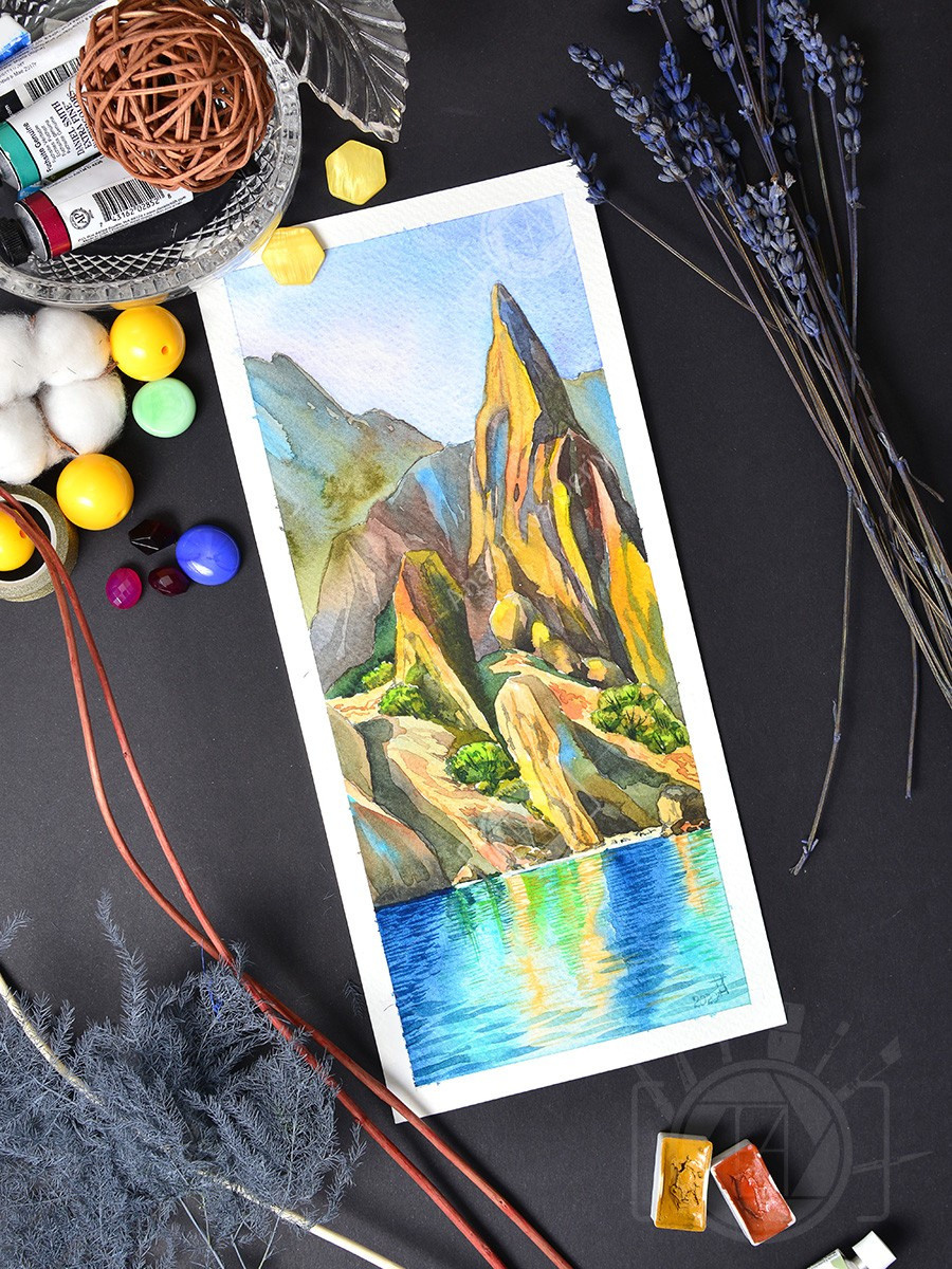 Бирюзовая бухта в Карадагском заповеднике. ФотоКисточка. Акварель. Арт-галерея картин Анастасии Дерий