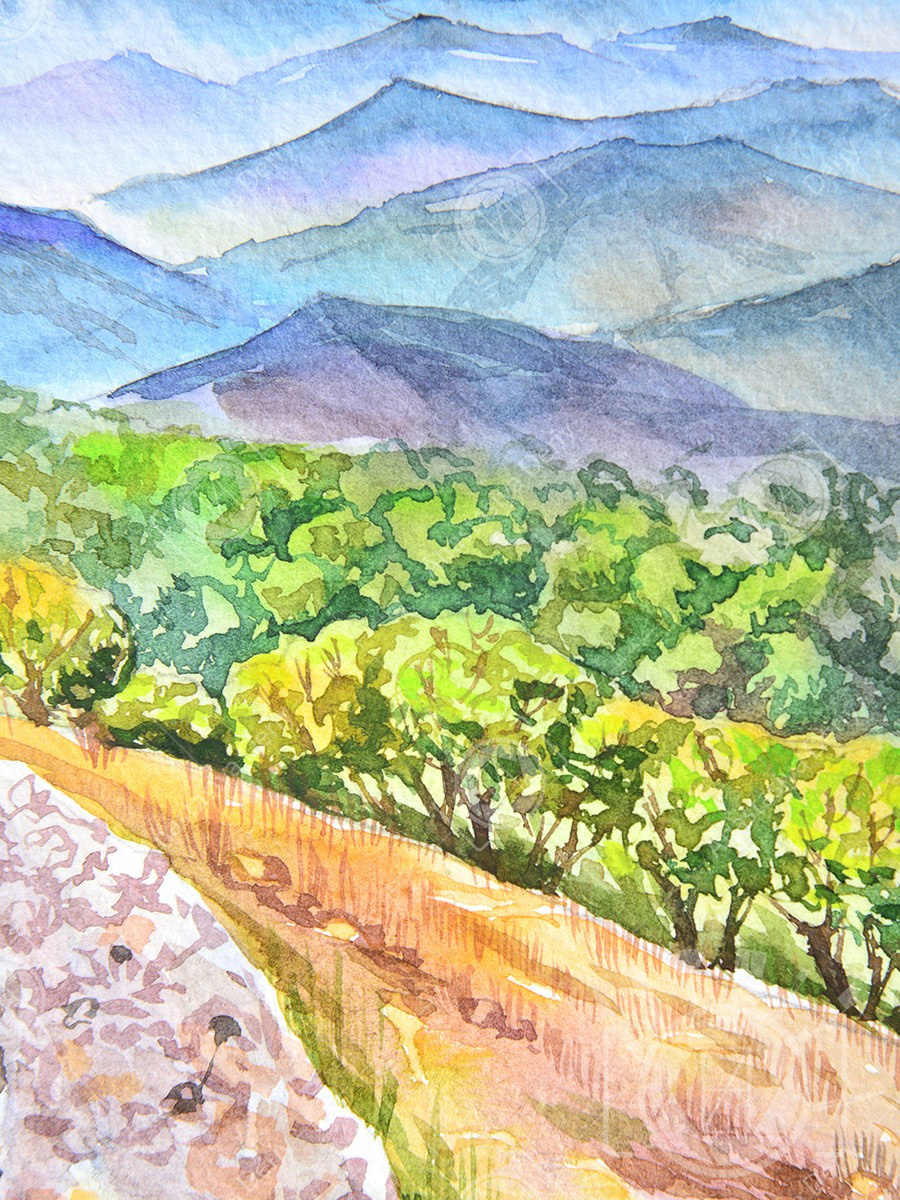 Тропа в горах Карадагского заповедника. ФотоКисточка. Акварель. Арт-галерея картин Анастасии Дерий