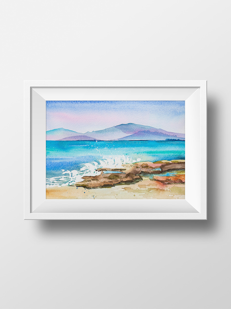 Плеск волн на Крите. ФотоКисточка. Акварель. Арт-галерея картин Анастасии Дерий