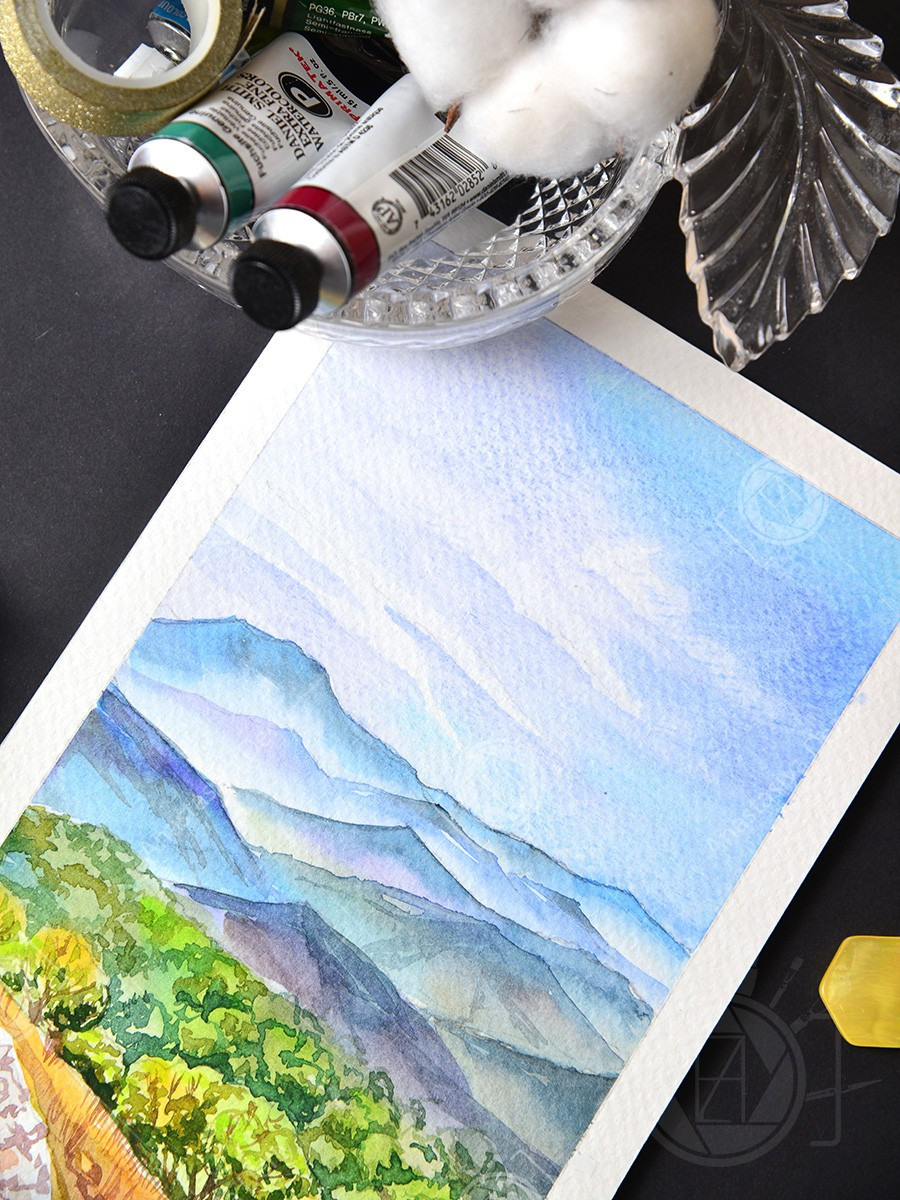 Тропа в горах Карадагского заповедника. ФотоКисточка. Акварель. Арт-галерея картин Анастасии Дерий